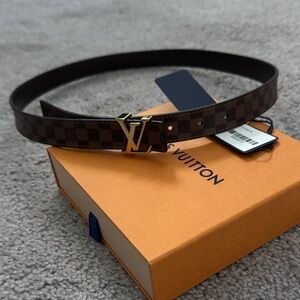 Louis Vuitton Brown Damier Ebene Belt with Gold LV Buckle-25mm, 90cm